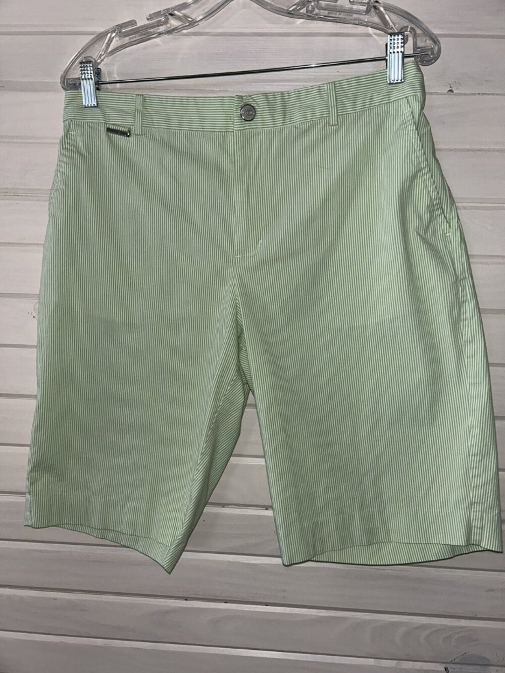 Ralph Lauren LRL Active Sz 12 Bermuda Shorts Green White Stripes Golf EUC